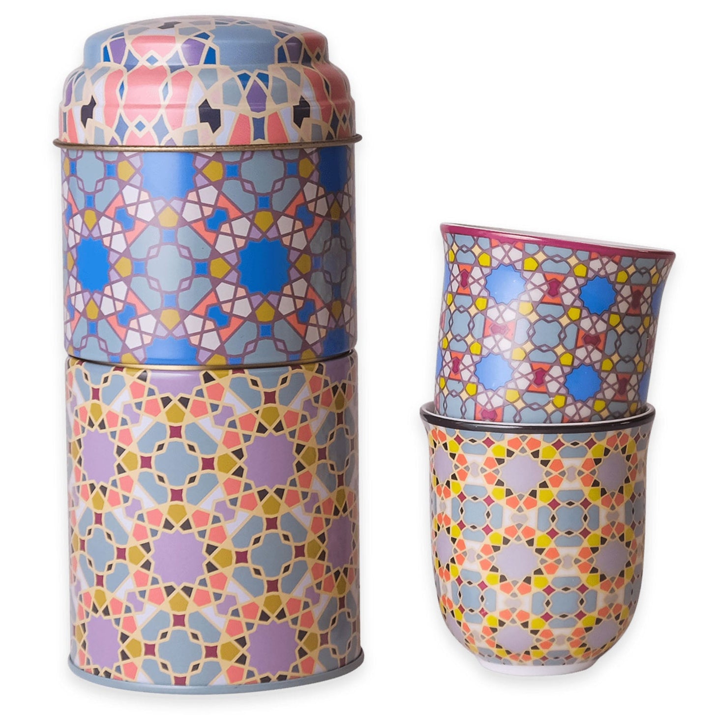 Images D'Orient USA Tin Box with 2 Coffee Cups Porcelain Denia 90 ml POR-902142