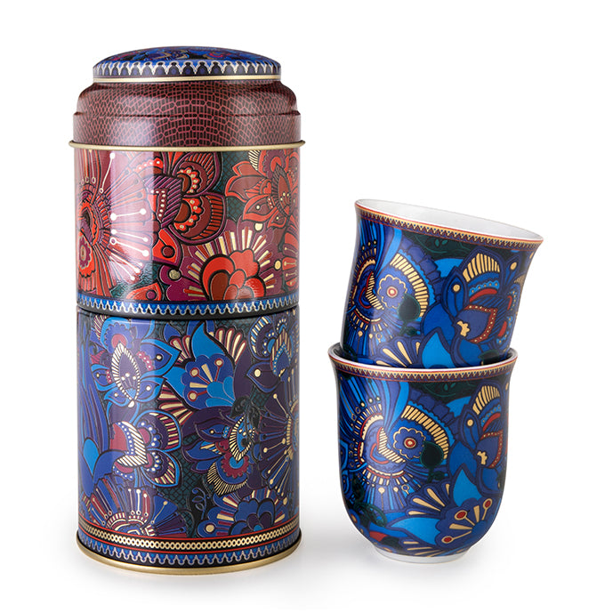 Images D'Orient USA Tin Box with 2 Coffee Cups Porcelain Kashmir 90 ml POR-902132
