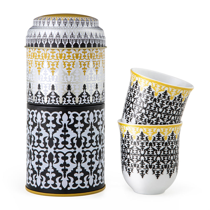Images D'Orient USA Tin Box with 2 Coffee Cups Porcelain Safra 90 ml POR-902112