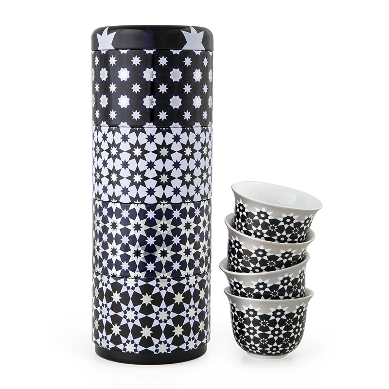 Images D'Orient USA Tin Box with 4 Coffee Cups Porcelain Kaokab 60 ml POR-602074