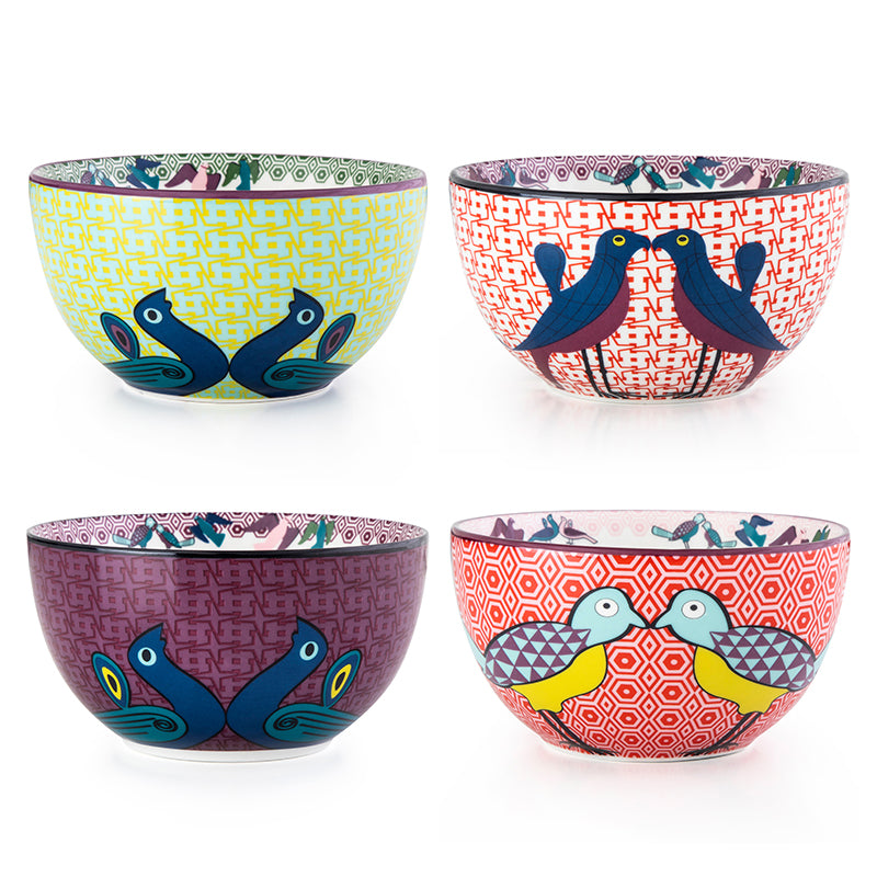 Images D'Orient USA Bowl Porcelain Birds Of Paradise 12 cm Combo of 4 POR-120064