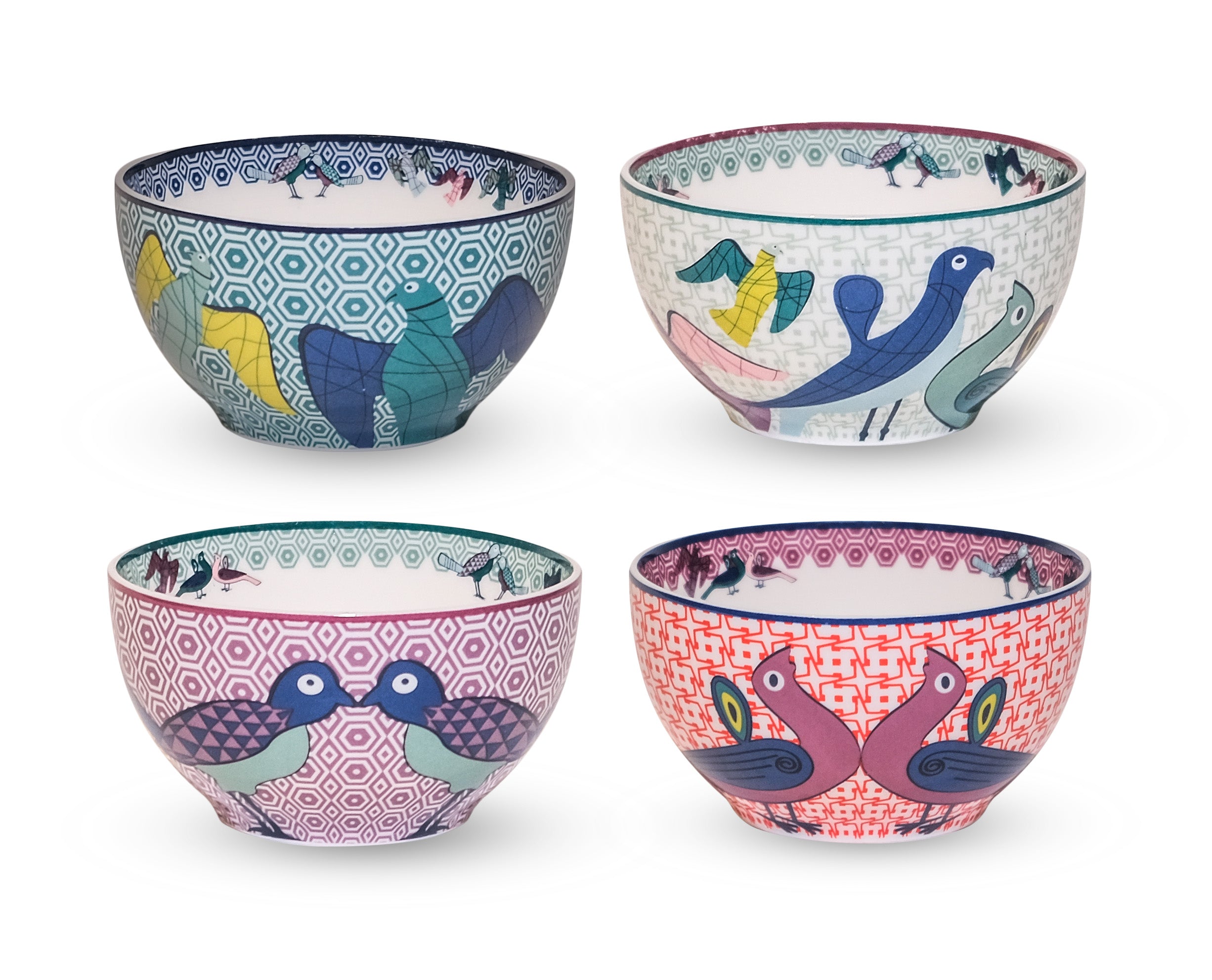 Images D'Orient USA Bowl Porcelain Birds Of Paradise 9.5 cm Combo of 4 POR-950014