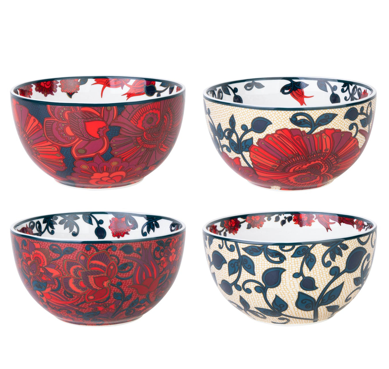 Images D'Orient USA Bowl Porcelain Kashmir 12 cm Combo of 4 POR-120164