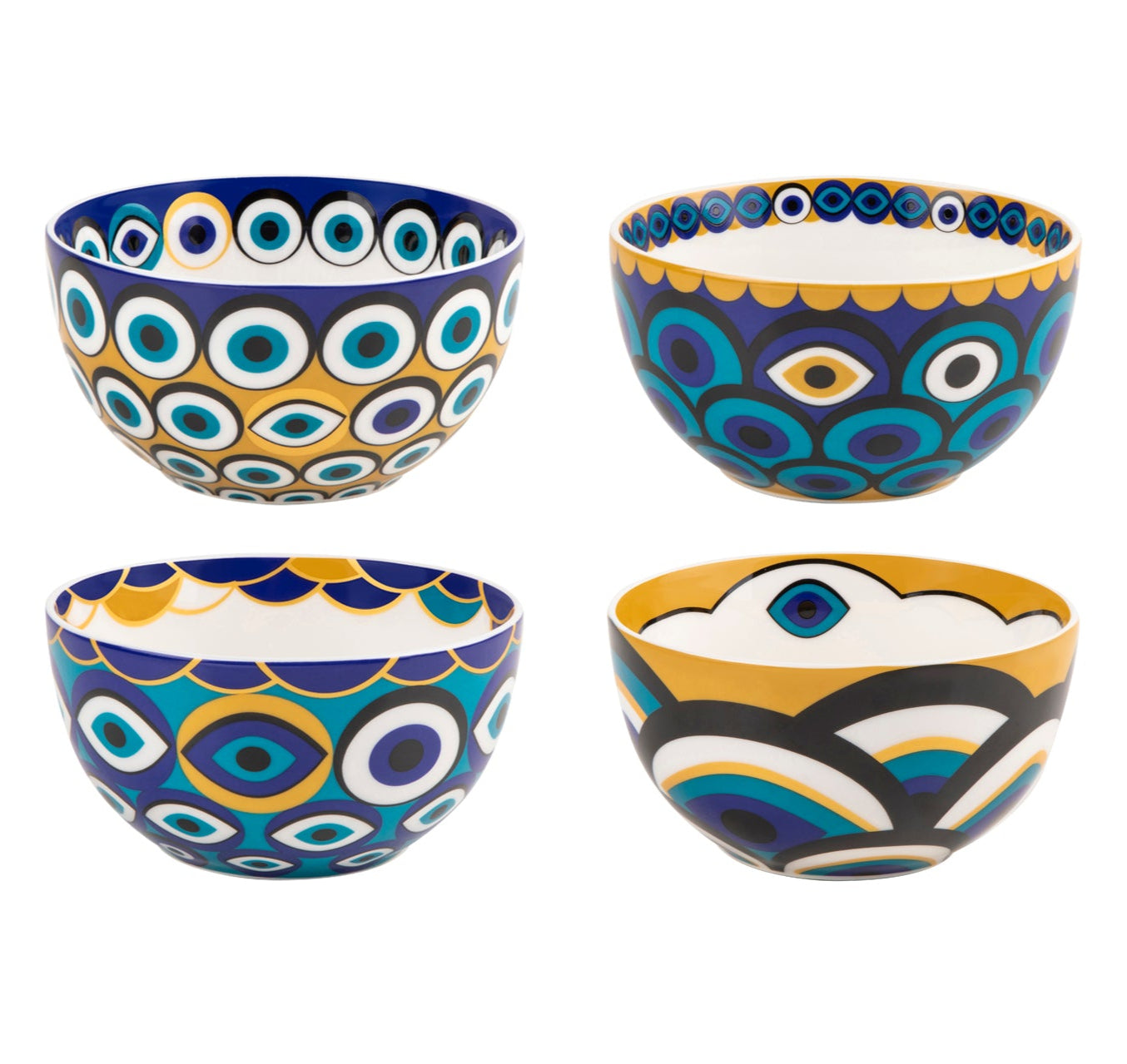 Images D'Orient USA Bowl Porcelain Zarqa 12 cm Combo of 4 POR-120154