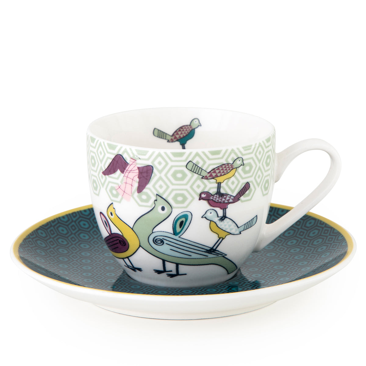 Images D'Orient USA Coffee Cup Saucer Birds Of Paradise 90 ml Set of 4 Porcelain POR-920044