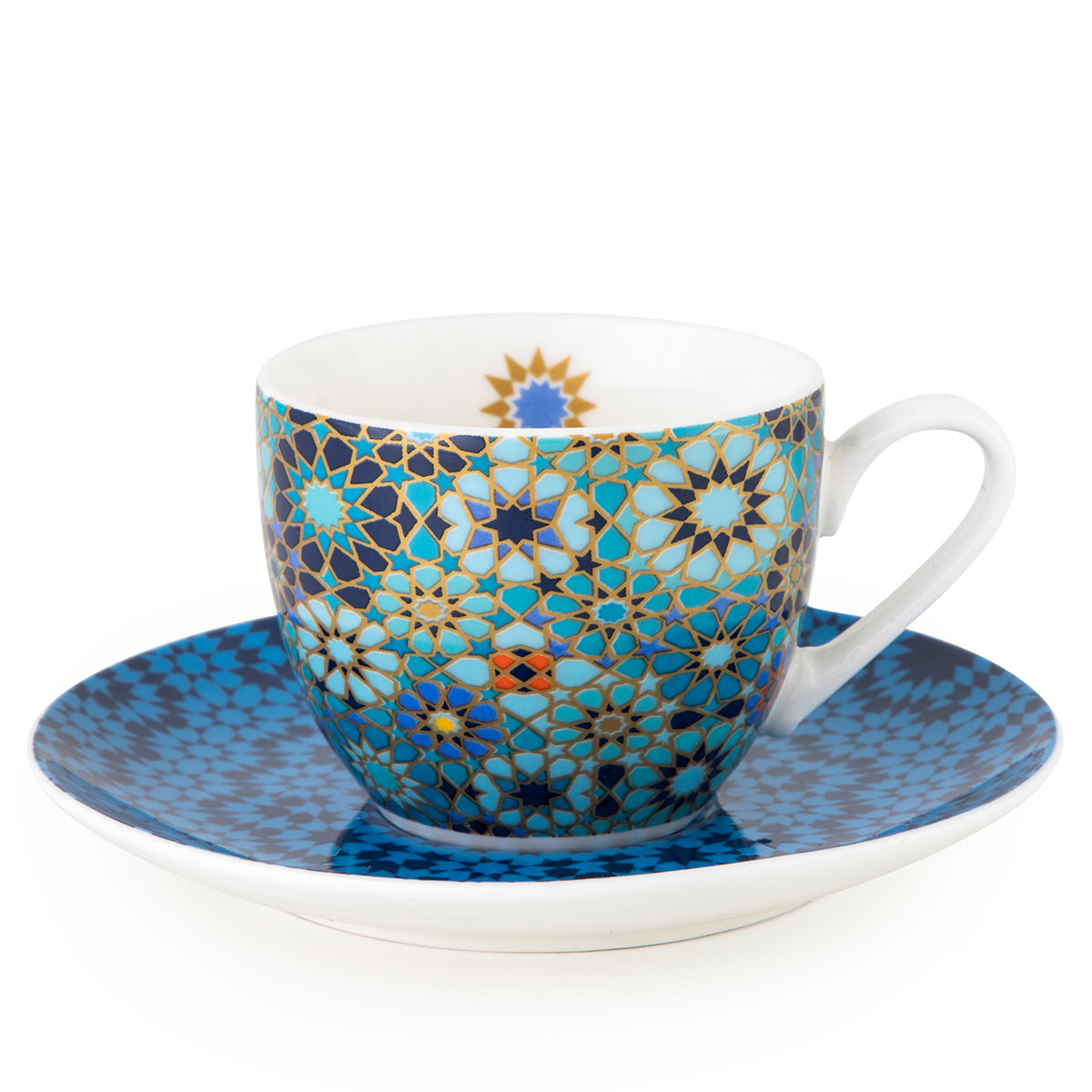 Images D'Orient USA Coffee Cup Saucer Moucharabieh Blue 90 ml Set of 4 Porcelain POR-920004