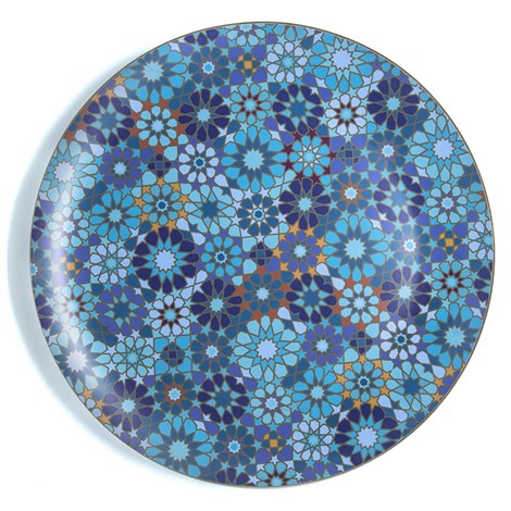 Images D'Orient USA Round Laminated Tray Moucharabieh Blue 49 cm WPL-490011