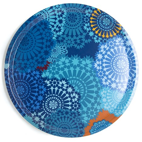 Images D'Orient USA Round Tray Moucharabieh Blue 38 cm TRA-380011