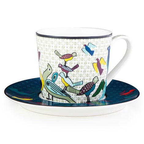 Images D'Orient USA Teacup Saucer Birds Of Paradise Set of 4 Porcelain POR-313224