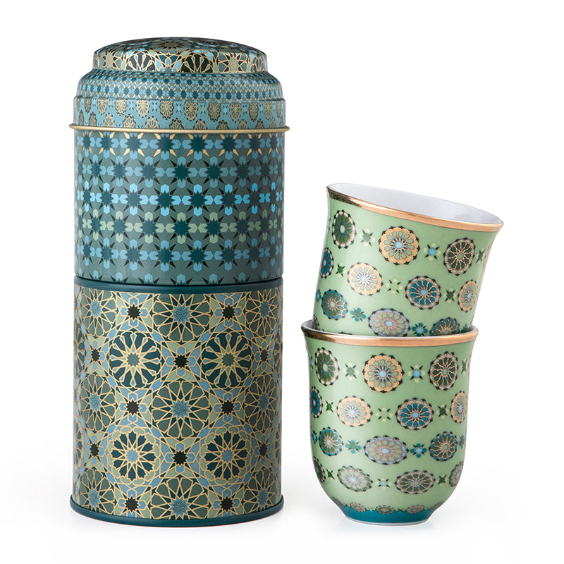 Images D'Orient USA Tin Box with 2 Coffee Cups Porcelain Andalusia 90 ml POR-902052