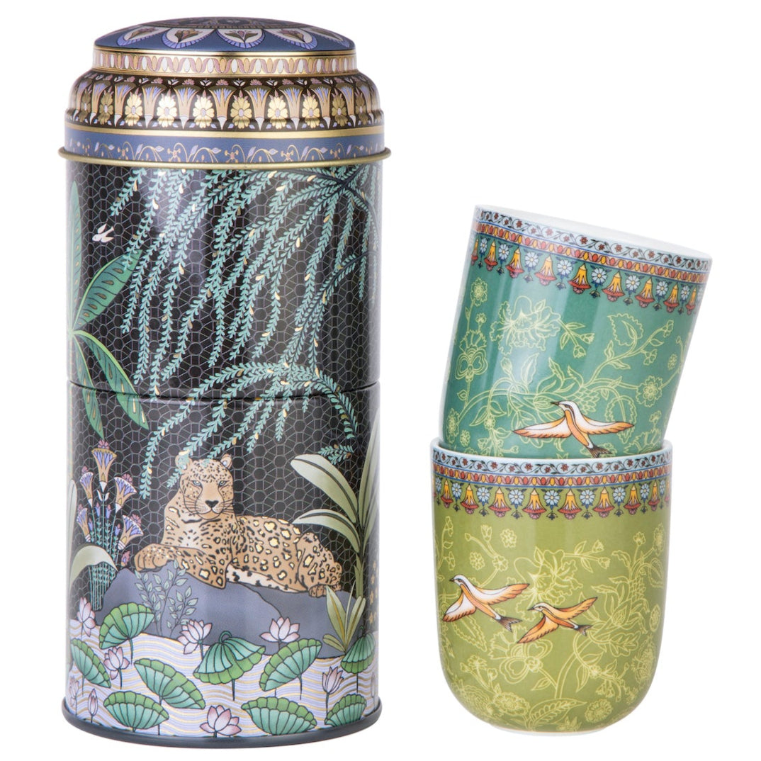 Images D'Orient USA Tin Box with 2 Coffee Cups Porcelain Jangala 90 ml POR-902162