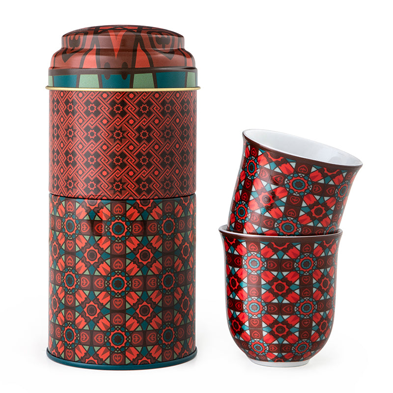 Images D'Orient USA Tin Box with 2 Coffee Cups Porcelain Kalea 90 ml POR-902102