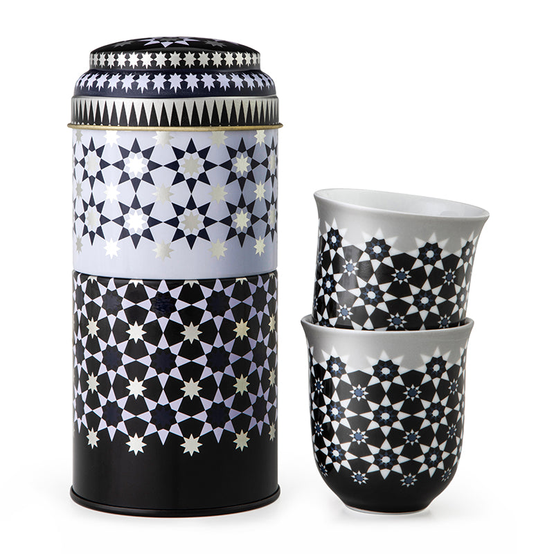 Images D'Orient USA Tin Box with 2 Coffee Cups Porcelain Kaokab 90 ml POR-902072