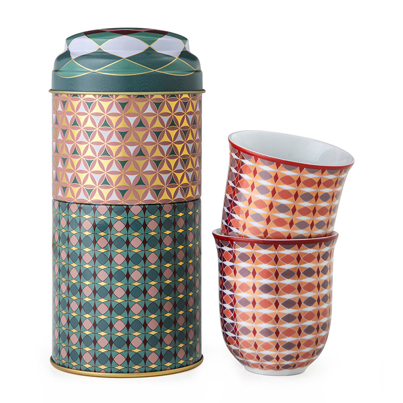 Images D'Orient USA Tin Box with 2 Coffee Cups Porcelain Opera 90 ml POR-902122