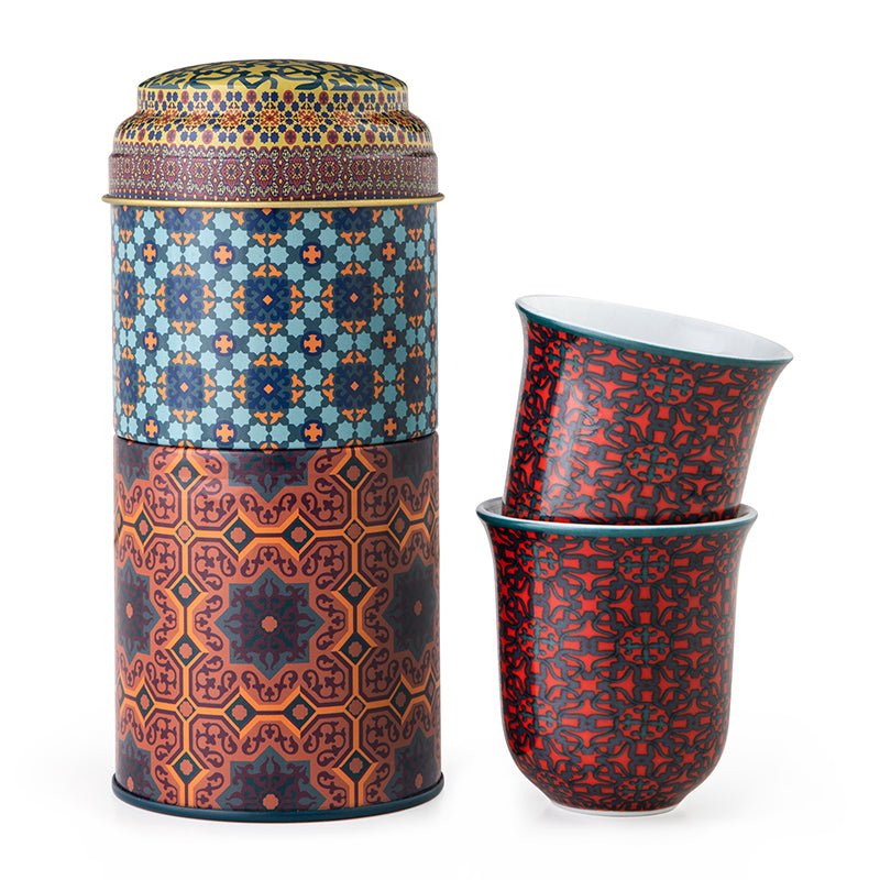 Images D'Orient USA Tin Box with 2 Coffee Cups Porcelain Vagabonde 90 ml POR-902082
