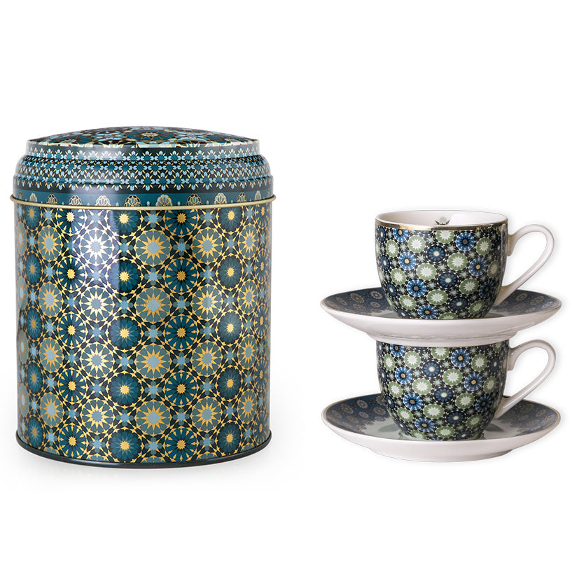 Images D'Orient USA Tin Box with 2 Coffee Cups Saucer Andalusia 90 ml POR-922032