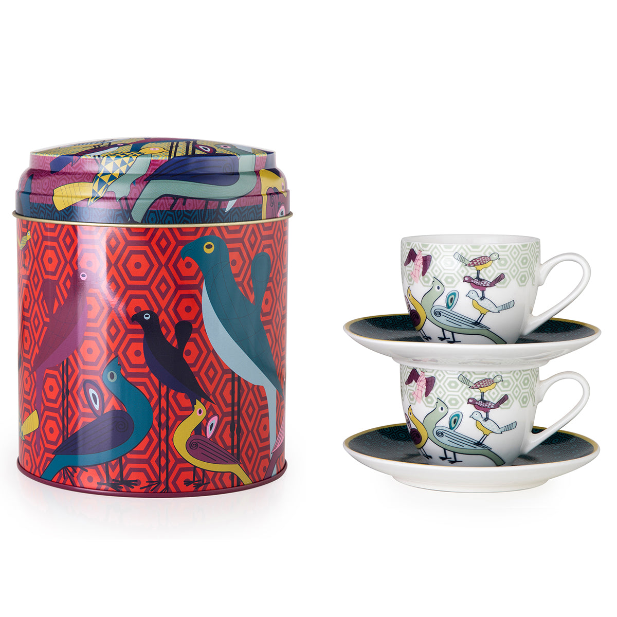 Images D'Orient USA Tin Box with 2 Coffee Cups Saucer Birds Of Paradise 90 ml POR-922042