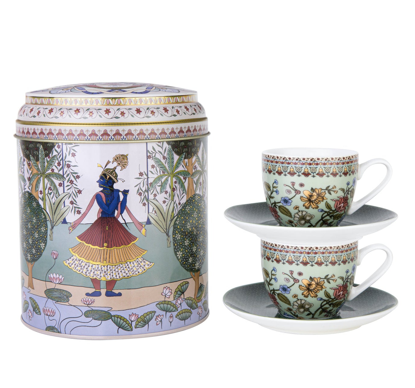 Images D'Orient USA Tin Box with 2 Coffee Cups Saucer JANGALA 90 ml POR-922082