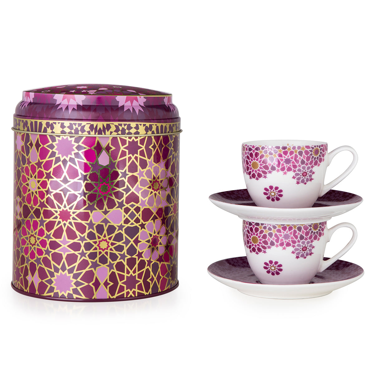 Images D'Orient USA Tin Box with 2 Coffee Cups Saucer Moucharabieh Parme 90 ml POR-922012
