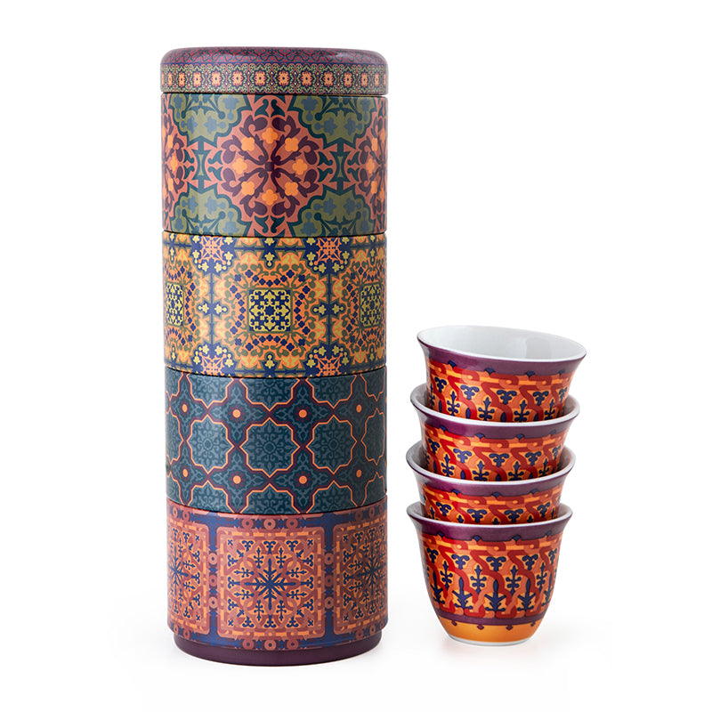 Images D'Orient USA Tin Box with 4 Coffee Cups Porcelain Vagabonde 60 ml POR-602084