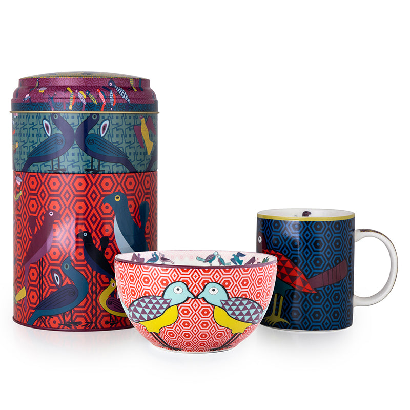 Images D'Orient USA Tin Box with Straight MUG Bowl Birds Of Paradise POR-232052 2