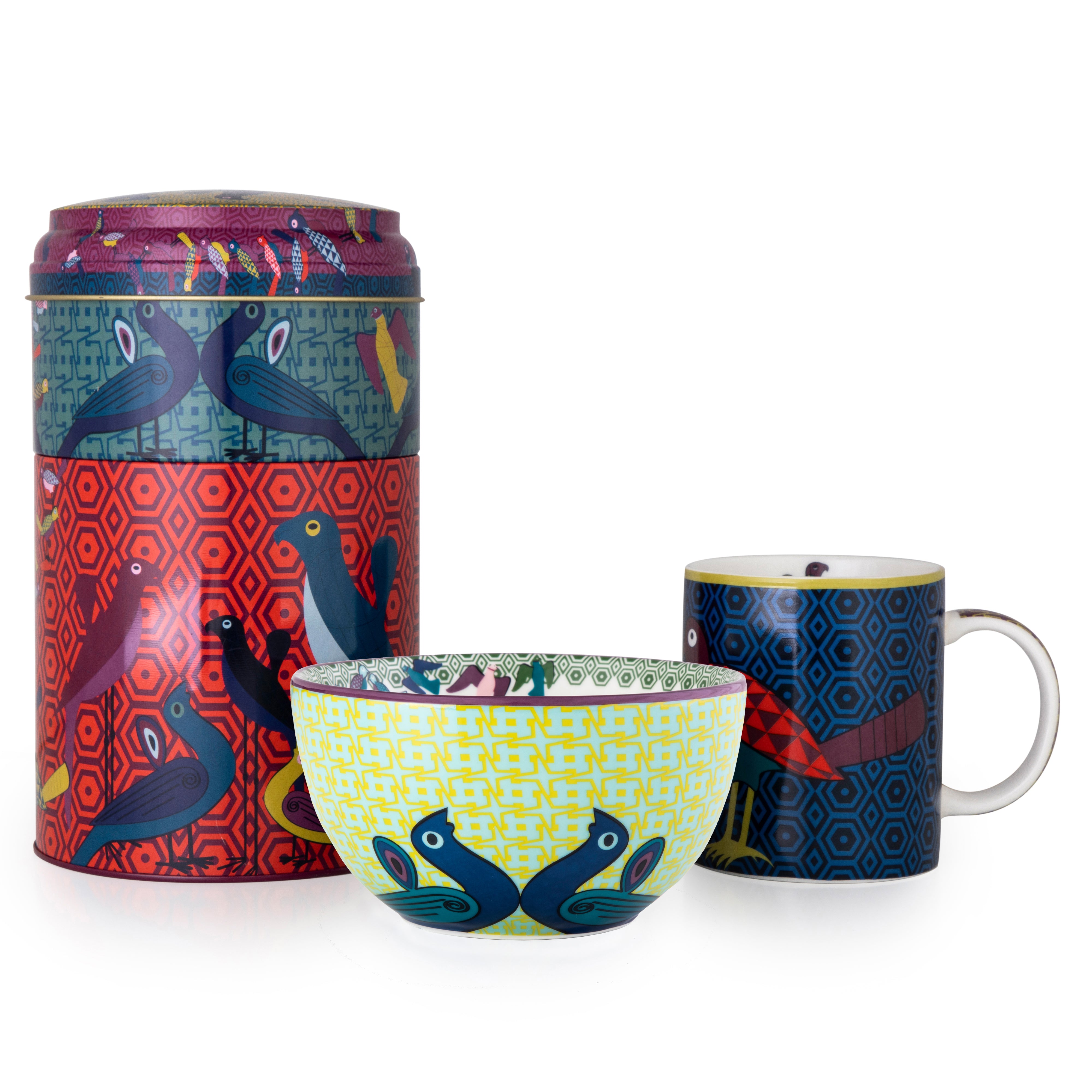 Images D'Orient USA Tin Box with Straight MUG Bowl Birds Of Paradise POR-232052