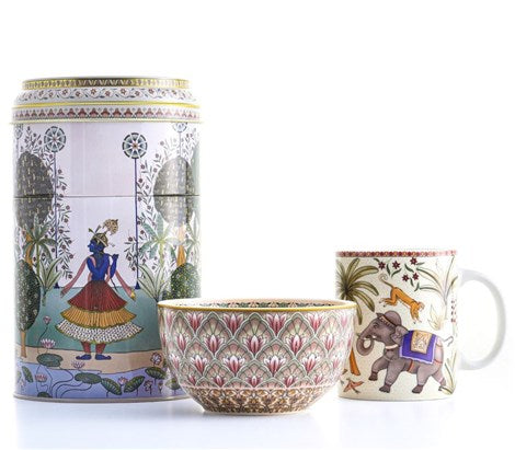 Images D'Orient USA Tin Box with Straight MUG Bowl Jangala POR-232102