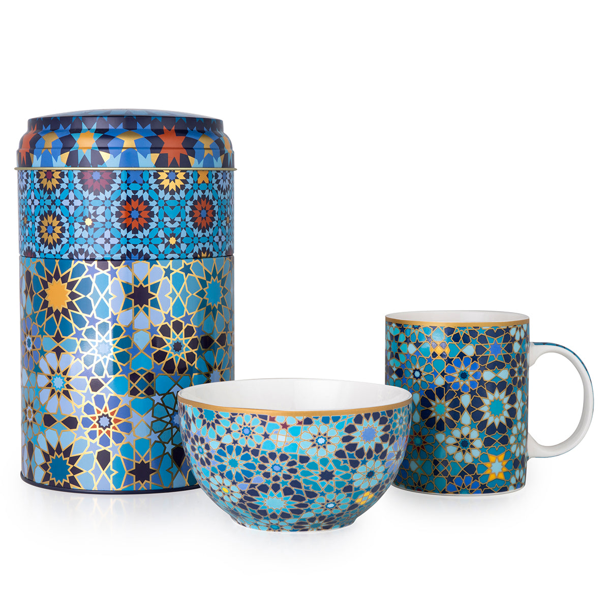 Images D'Orient USA Tin Box with Straight MUG Bowl Moucharabieh Blue POR-232012