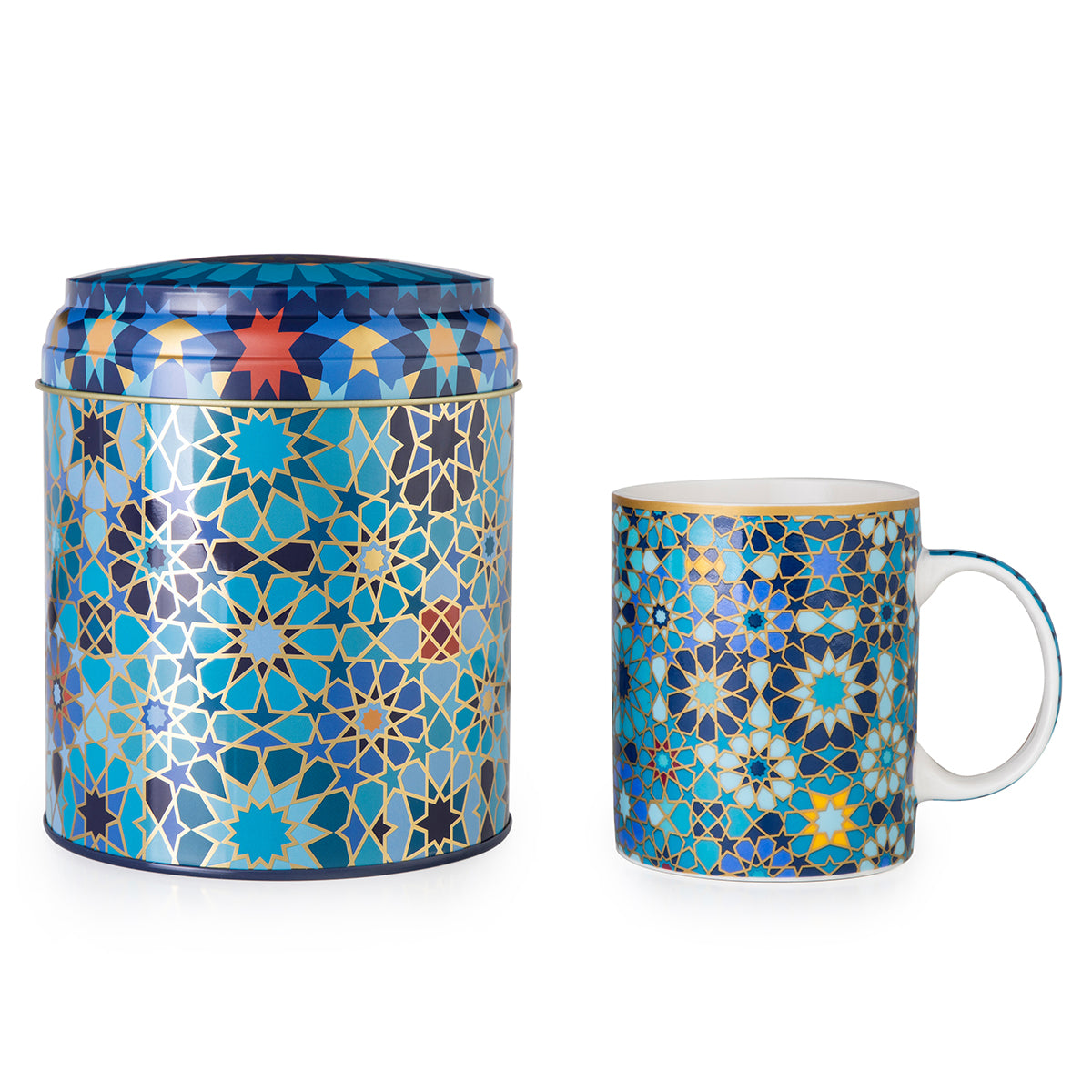 Images D'Orient USA Tin Box with Straight MUG Moucharabieh Blue POR-232011