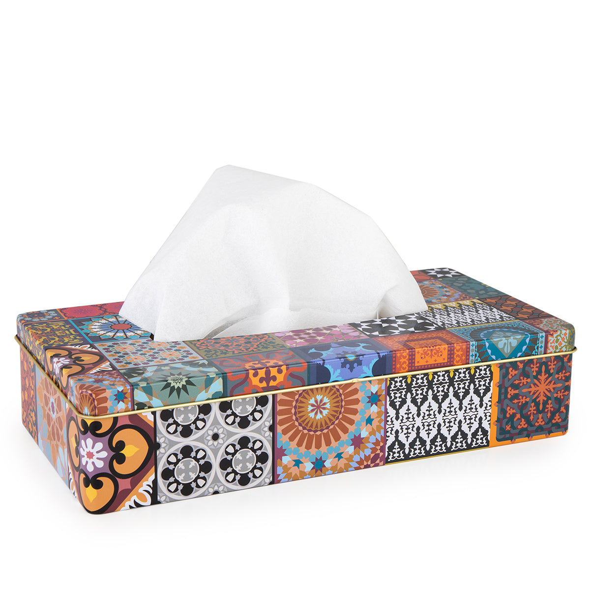 Images D'Orient USA Tissue Box Patchwork tinplate 26x13.3x5.8cm 10.2x5.2x2.3inches TIN-251004