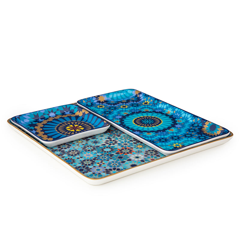 Images D'Orient USA Platter moucharabieh blue combo of 4 POR-440044