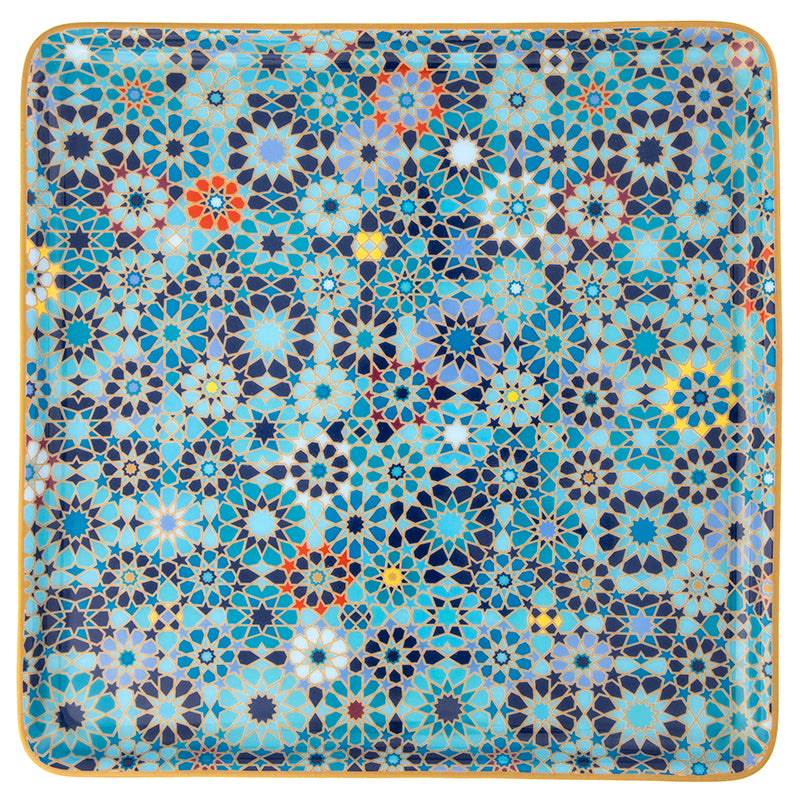Images D'Orient USA square Platter large moucharabieh blue 25 cm POR-125004